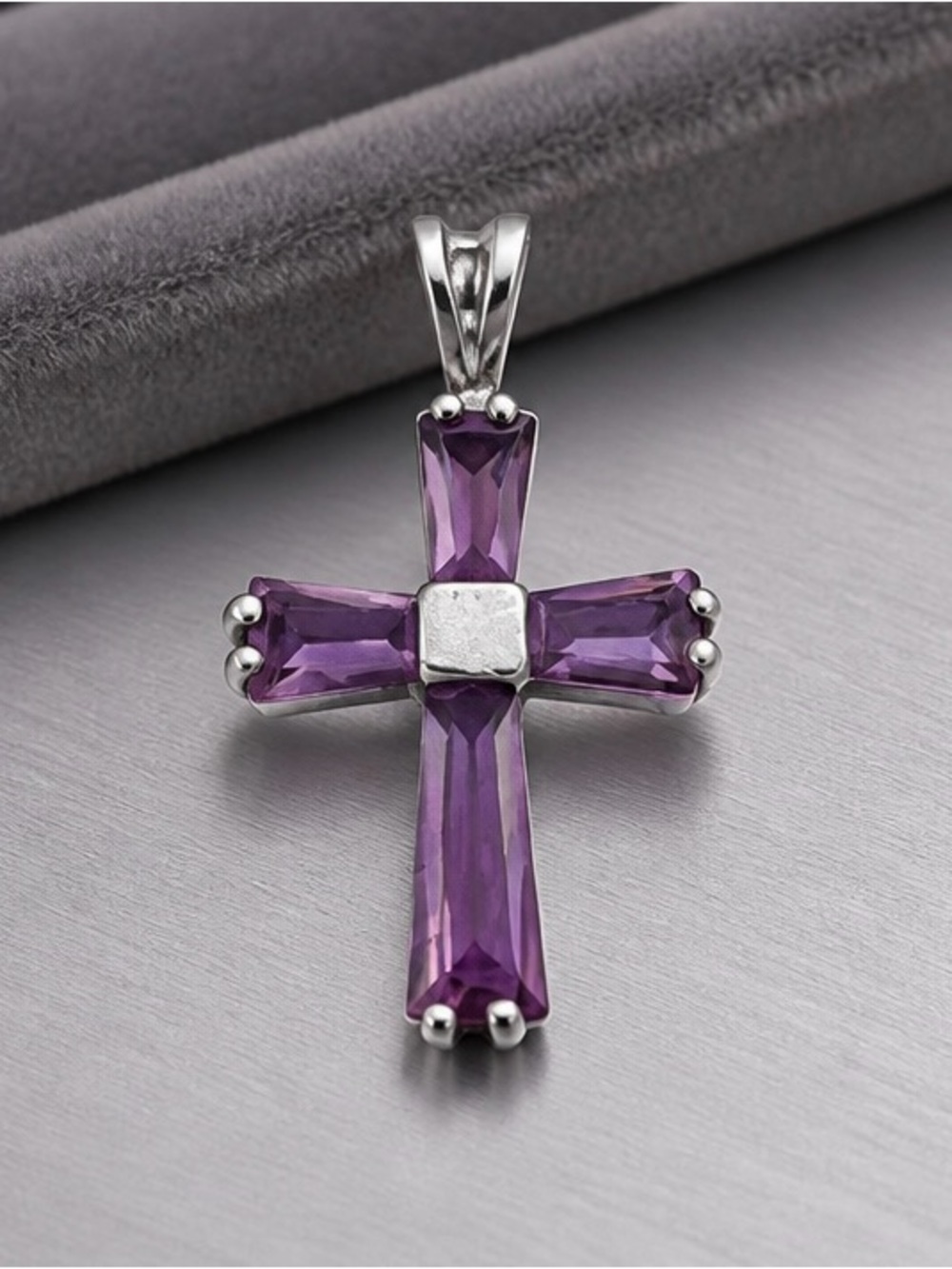 Sterling Silver Purple Glass Cross Pendant